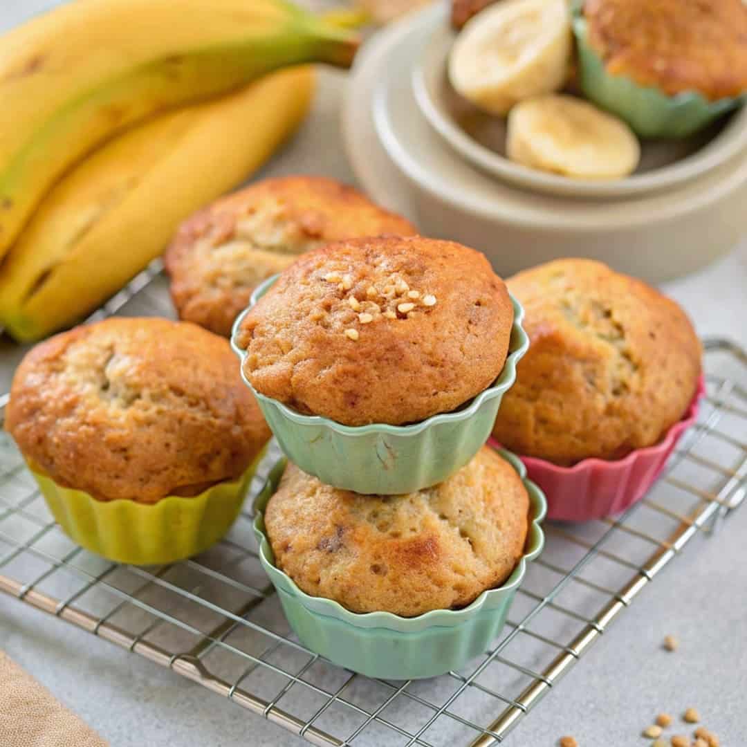 air fryer banana muffins, banana muffins, quick muffins, gluten-free muffins