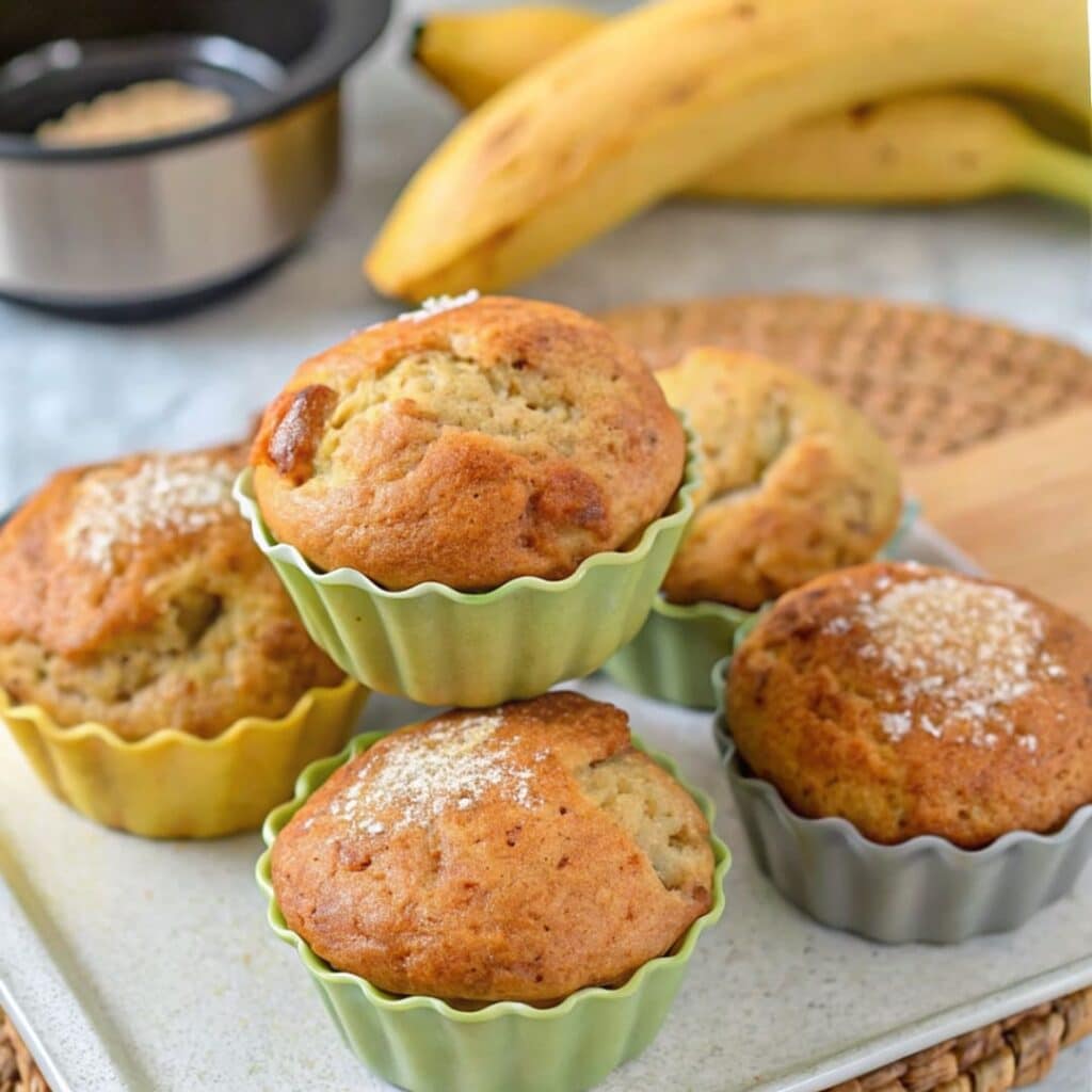 air fryer banana muffins, banana muffins, quick muffins, gluten-free muffins